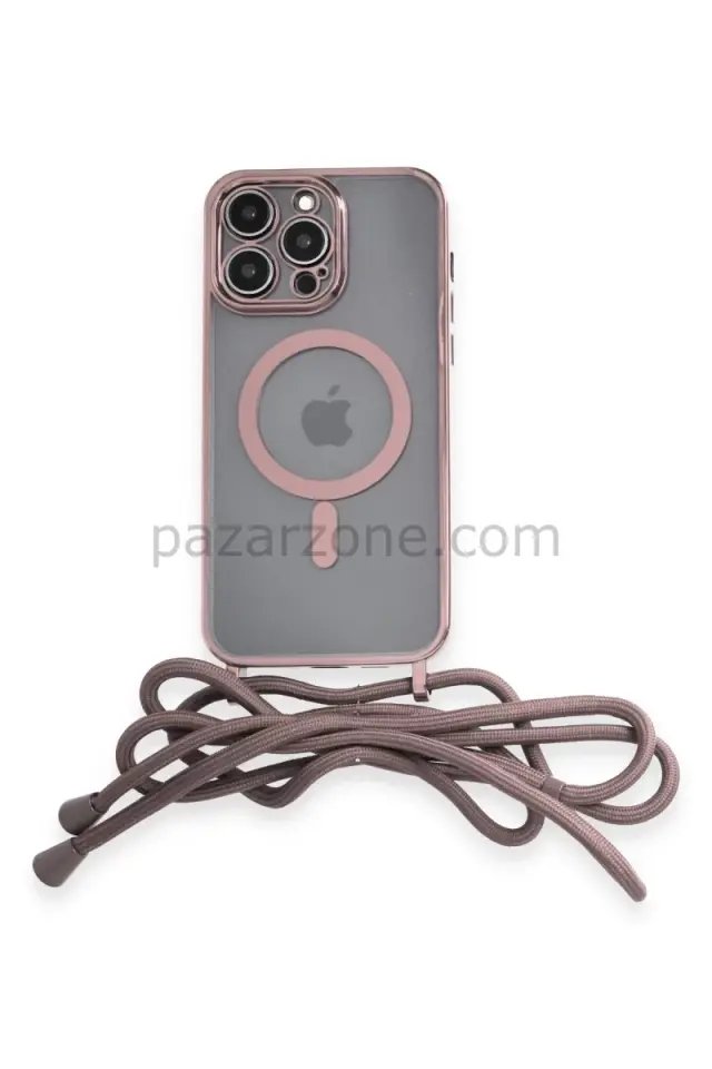 Newface Apple iPhone 13 Pro Max Kılıf Divo Lazer Askılı Magsafe Kapak - Pembe