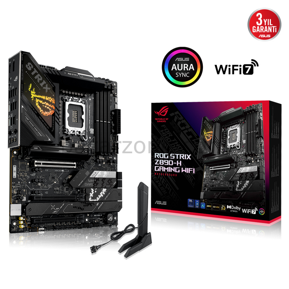 ASUS ROG STRIX Z890-H GAMING WIFI, 9066MHz, 4xDDR5, 4x M.2, HDMI, DP, Type-C, Wi-Fi 7, Bluetooth 5.4, Intel Core Ultra CPU(Seri 2), LGA1851 Soket, Gaming Anakart