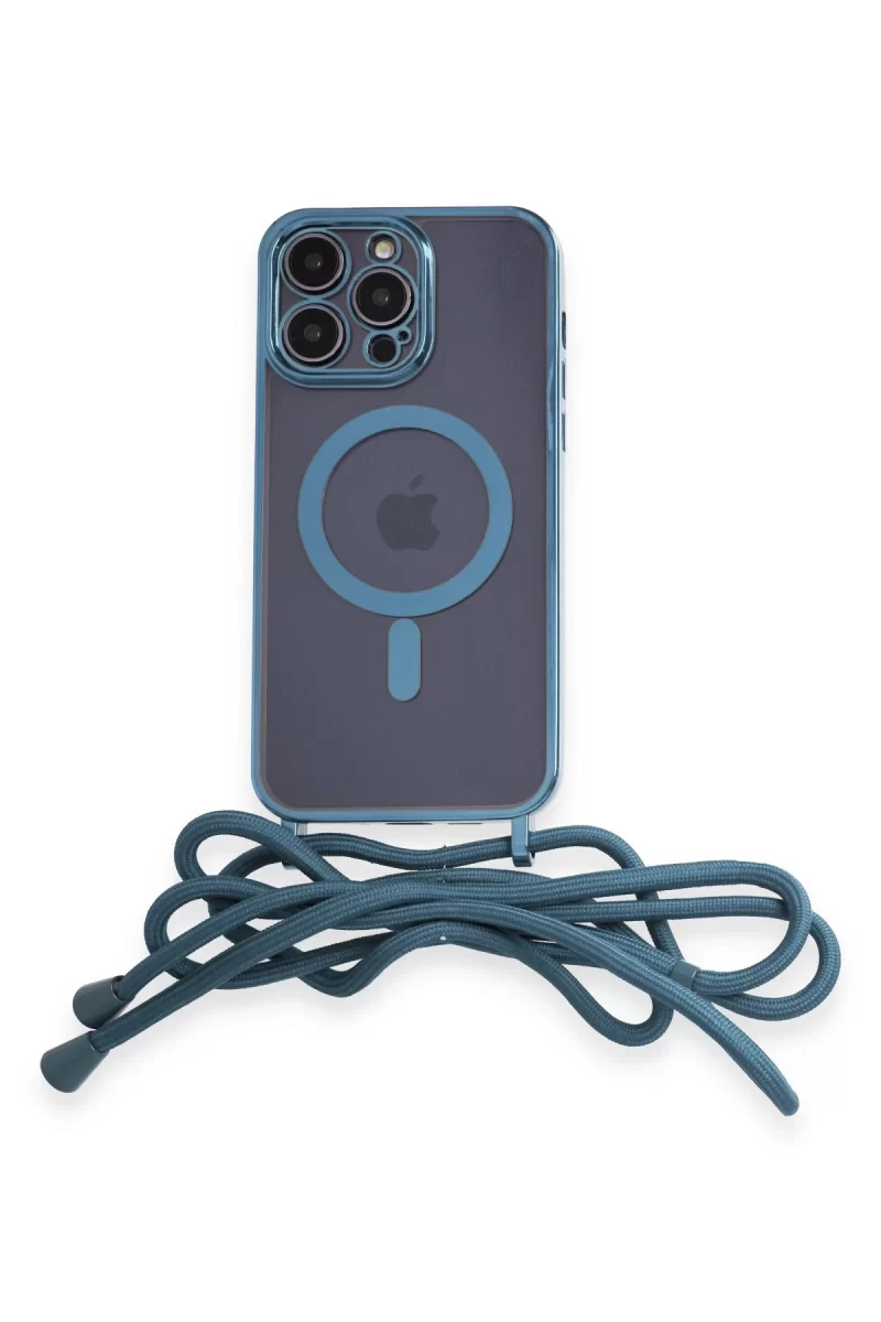 Newface Apple iPhone 13 Pro Max Kılıf Divo Lazer Askılı Magsafe Kapak - Sierra Blue