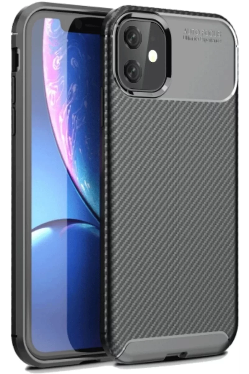 Newface Apple iPhone 11 Kılıf Auto Focus Karbon Kapak - Siyah