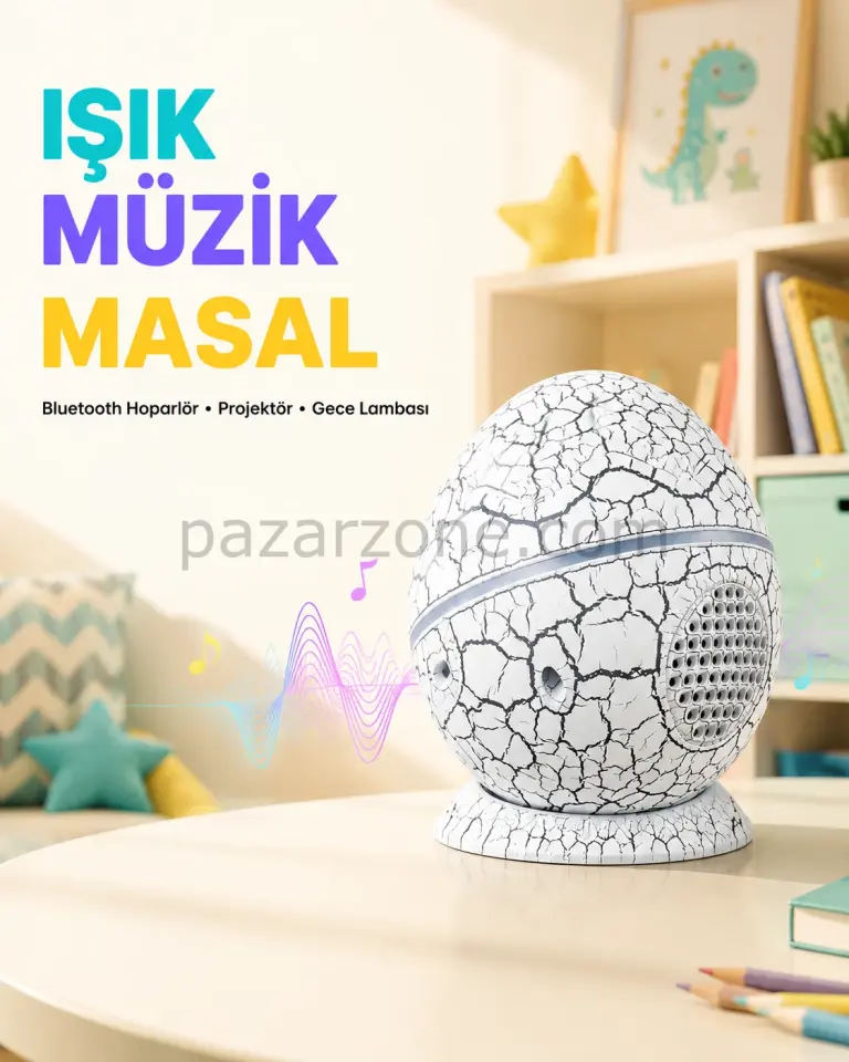 Bluetooth Bağlantılı Dinozor Yıldız Projektör Gece Lambası ve Uyku Yardımcısı