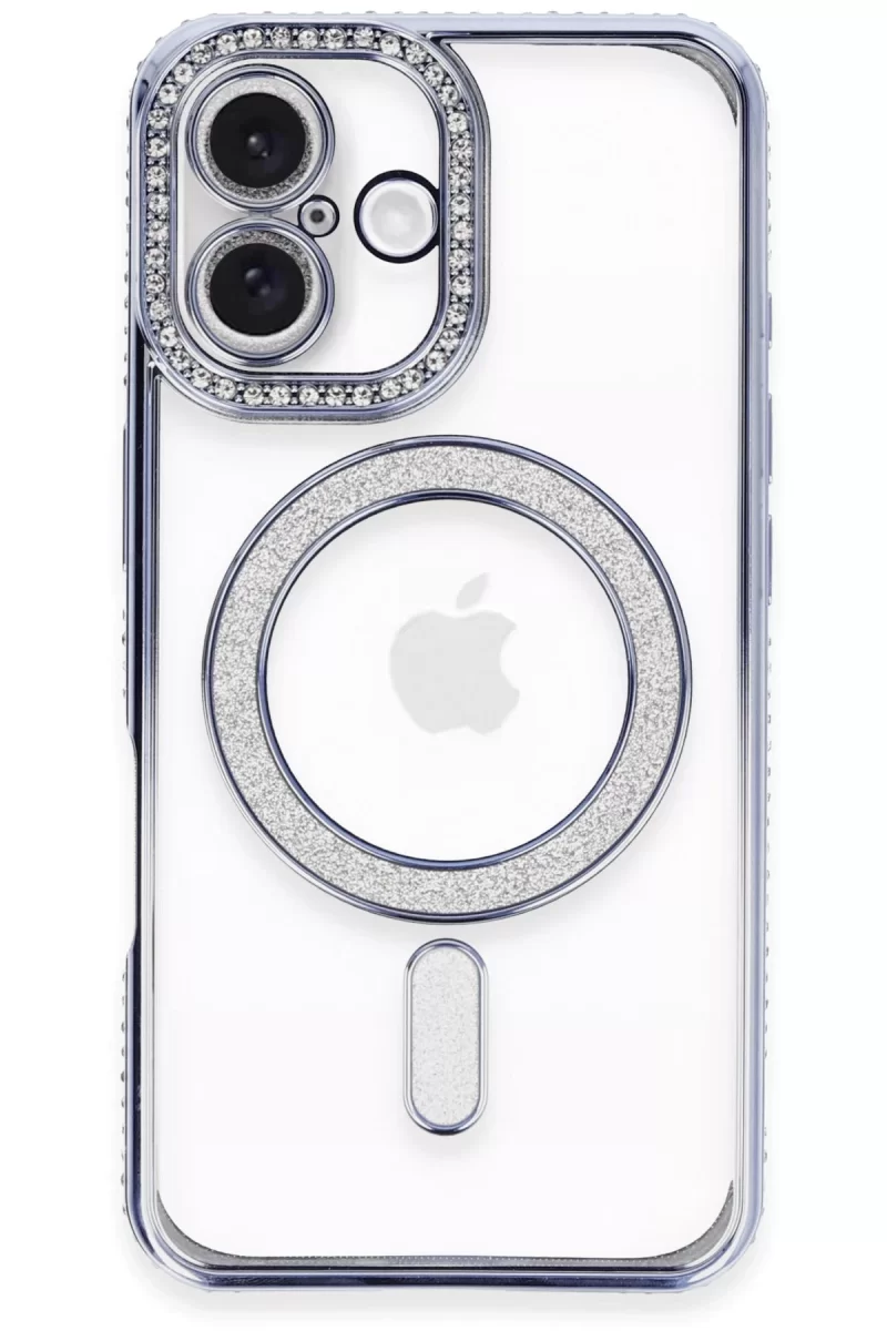 Newface Apple iPhone 16 Plus Kılıf Joke Simli Magneticsafe Kılıf - Mavi