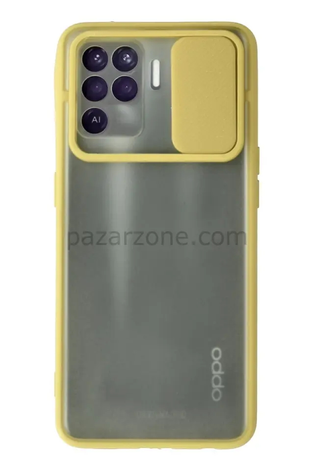 Newface Oppo Reno 5 Lite Kılıf Palm Buzlu Kamera Sürgülü Silikon - Sarı