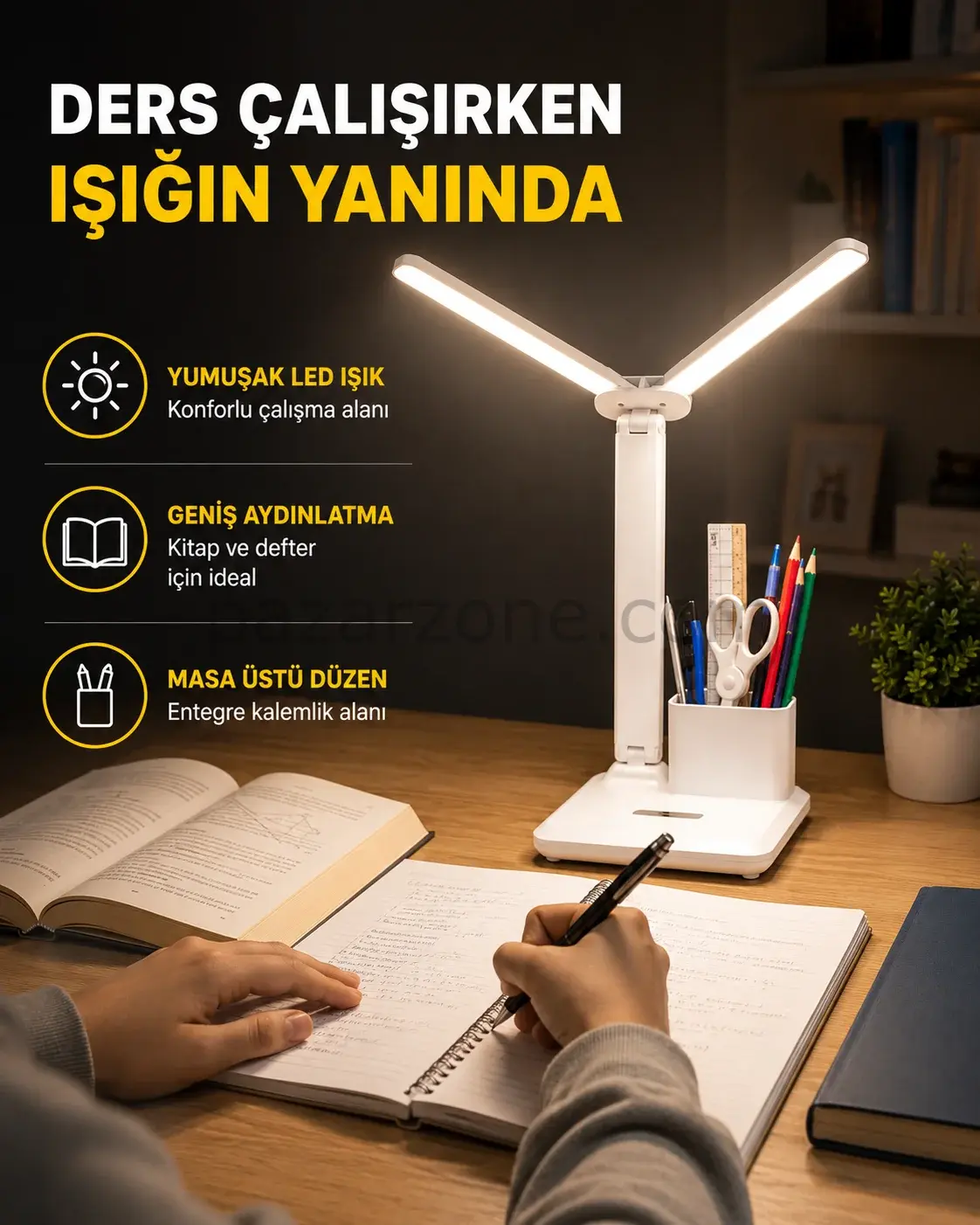 Kalemlik ve Telefon Standlı Masa Lambası – Kısılabilir LED Işık, Göz Dostu Tasarım Yeni Nesil