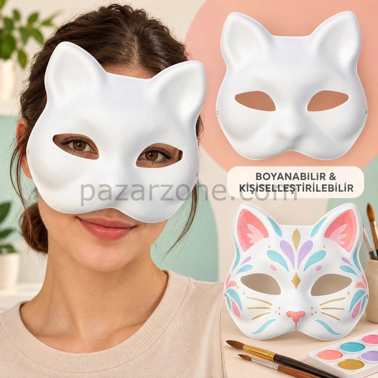 Kendin Tasarla Kişiselleştirilebilir Boyanabilir Kedi Maskesi