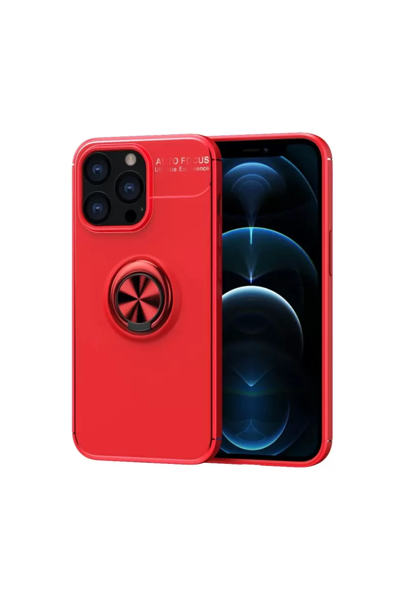 Newface Apple iPhone 13 Pro Max Kılıf Range Yüzüklü Silikon - Kırmızı