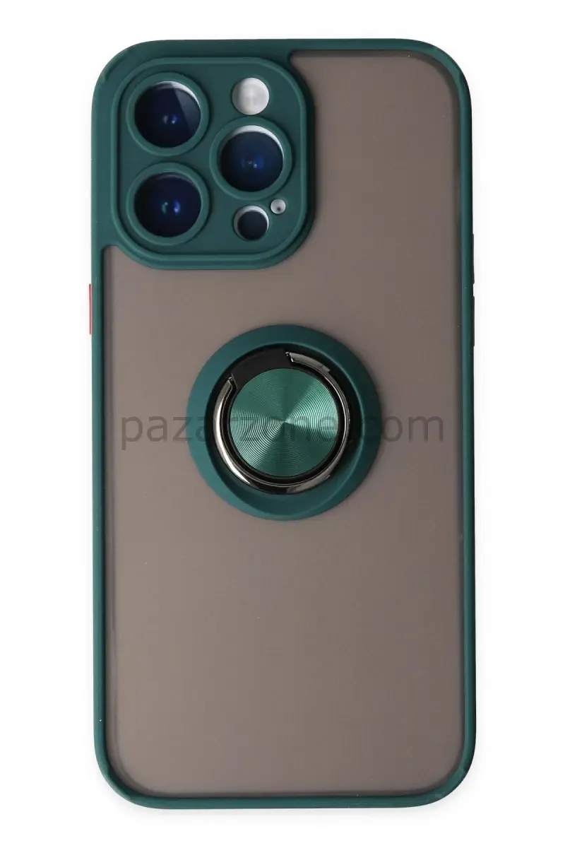 Newface Apple iPhone 14 Pro Max Kılıf Montreal Yüzüklü Silikon Kapak - Yeşil