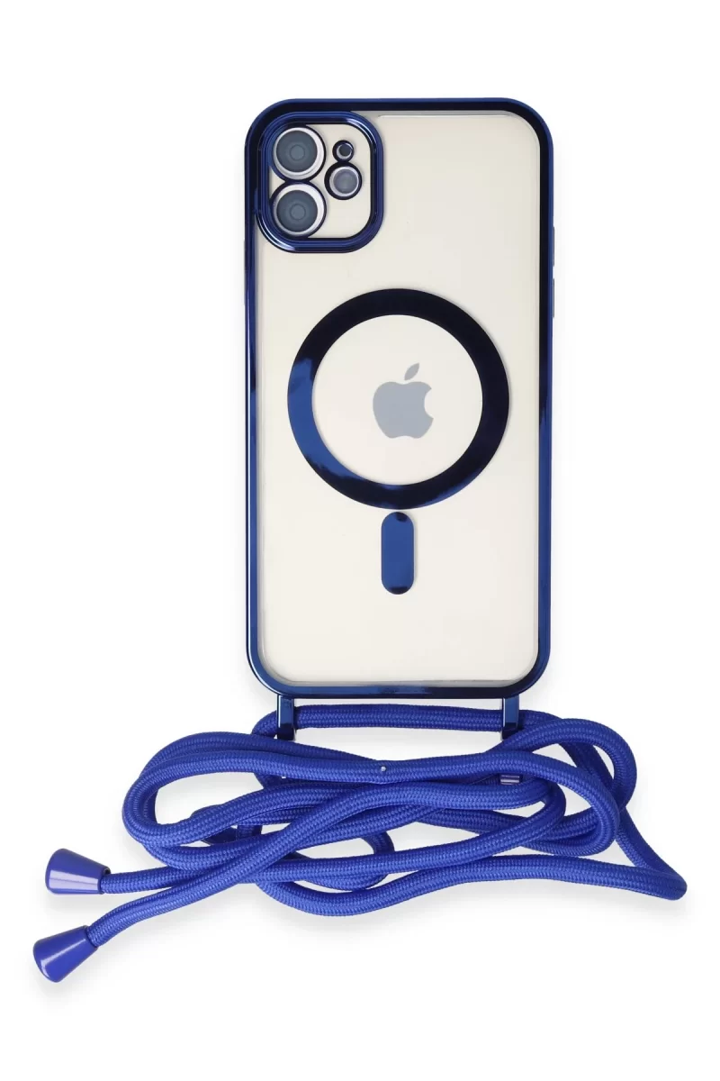 Newface Apple iPhone 11 Kılıf Divo Lazer Askılı Magsafe Kapak - Mavi