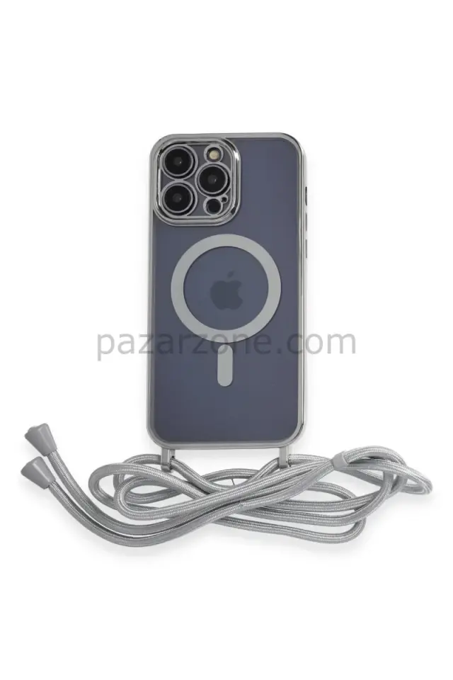 Newface Apple iPhone 12 Pro Kılıf Divo Lazer Askılı Magsafe Kapak - Gümüş