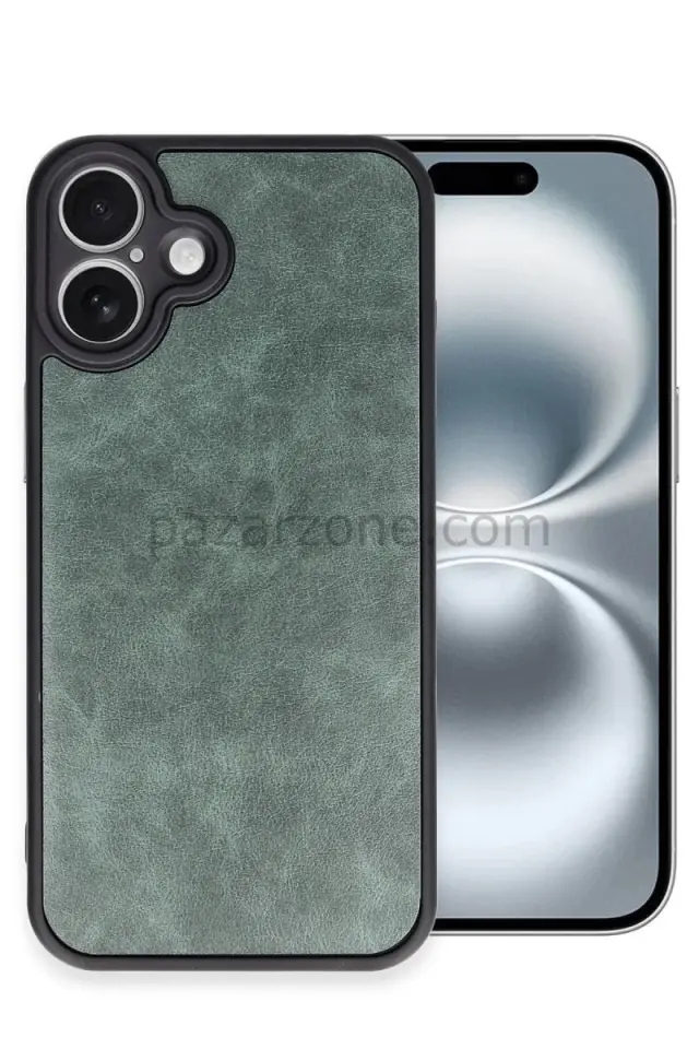 Newface Apple iPhone 16 Plus Kılıf Aras Deri Kapak - Koyu Yeşil