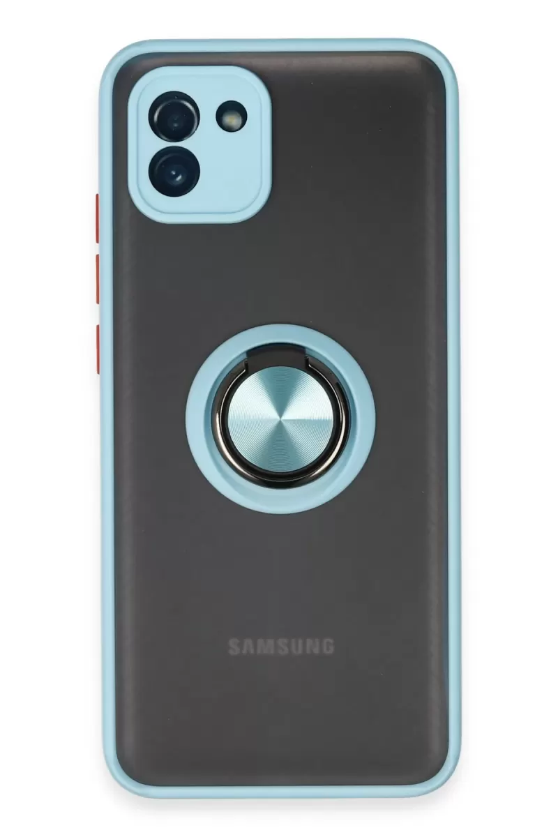 Newface Samsung Galaxy A03 Kılıf Montreal Yüzüklü Silikon Kapak - Buz Mavi