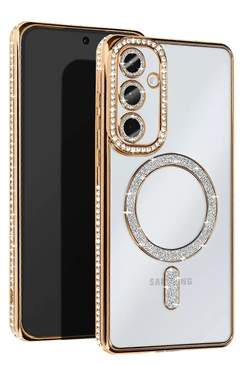 Newface Samsung Galaxy S25 Kılıf Joke Simli Magneticsafe Kılıf - Gold