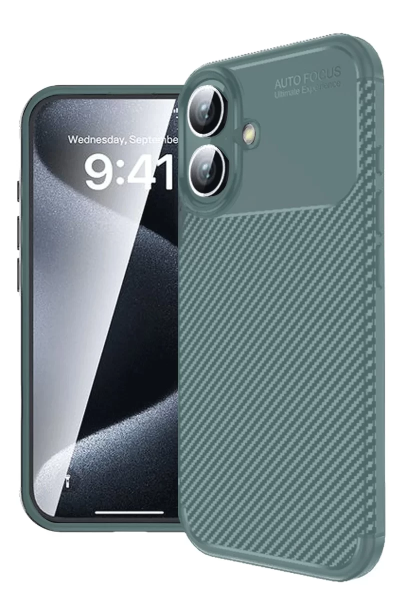 Newface Apple iPhone 16 Plus Kılıf Auto Focus Karbon Kapak - Koyu Yeşil