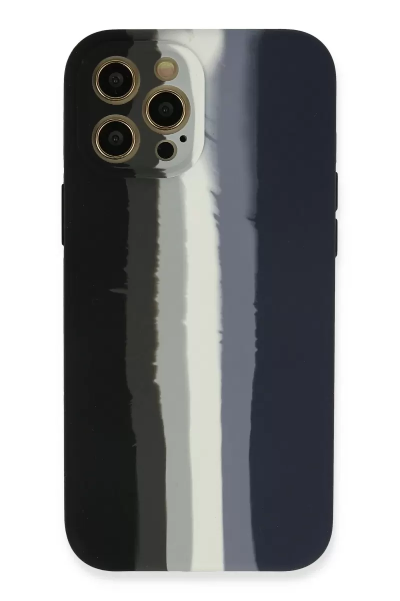 Newface Apple iPhone 12 Pro Kılıf Ebruli Lansman Silikon - Siyah-Lacivert