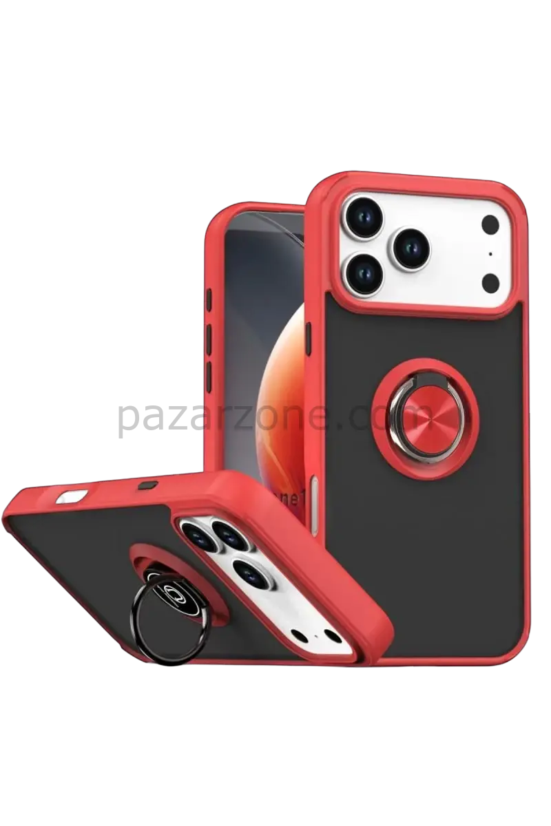 Newface Apple iPhone 17 Pro Max Montreal Yüzüklü Silikon Kapak - Kırmızı