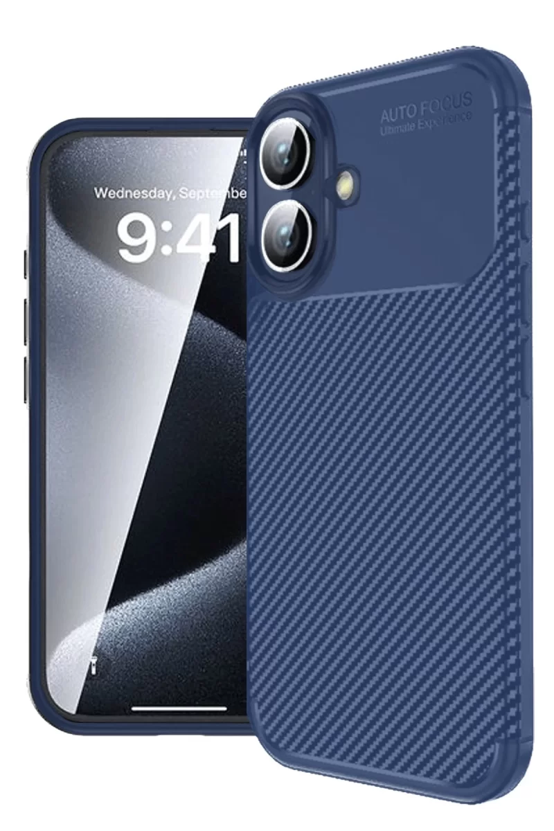 Newface Apple iPhone 16 Plus Kılıf Auto Focus Karbon Kapak - Lacivert