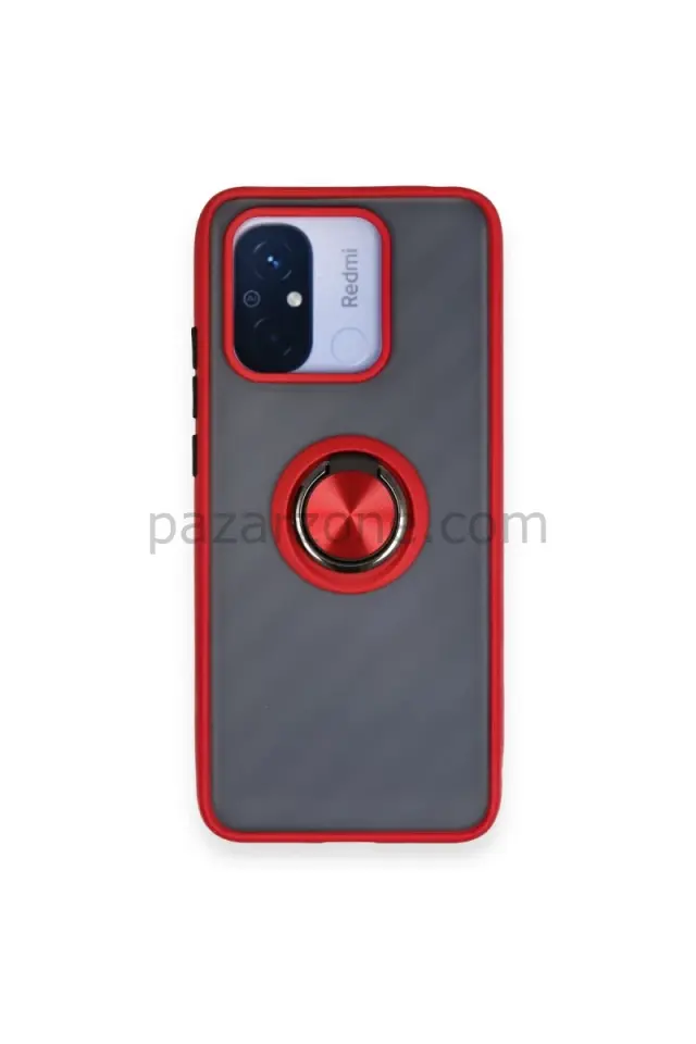 Newface Xiaomi Redmi 12C Kılıf Montreal Yüzüklü Silikon Kapak - Kırmızı
