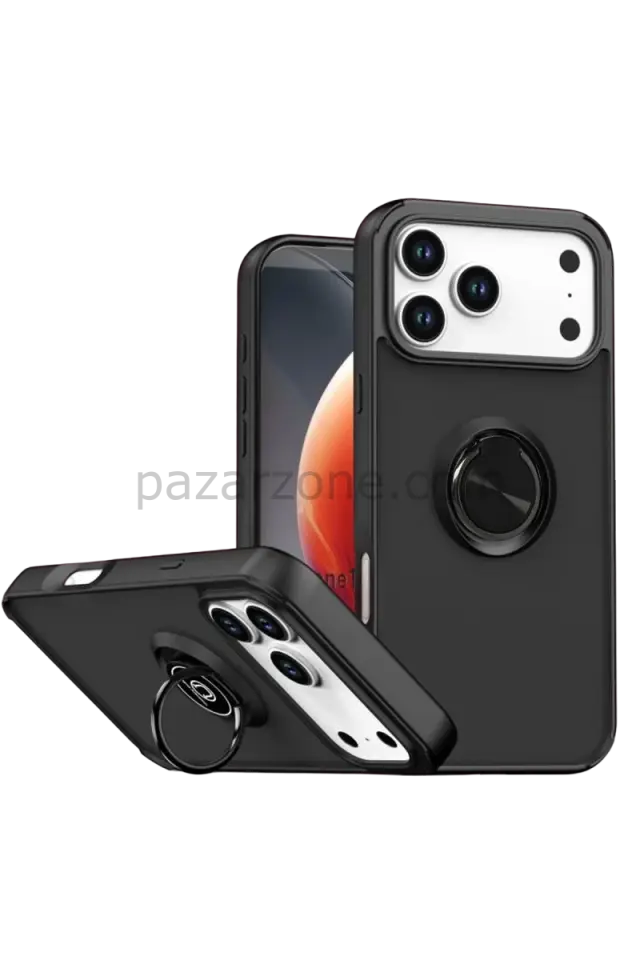 Newface Apple iPhone 17 Pro Max Montreal Yüzüklü Silikon Kapak - Siyah