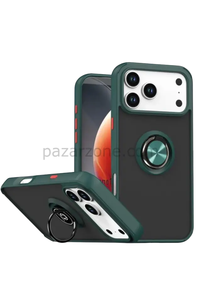 Newface Apple iPhone 17 Pro Max Montreal Yüzüklü Silikon Kapak - Yeşil