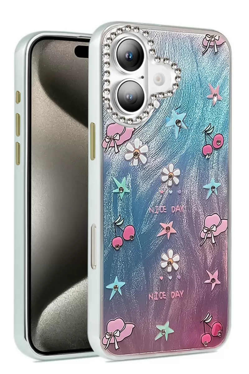 Newface Apple iPhone 16 Plus Kılıf Blade Aynalı Desenli Kapak - Desen 4