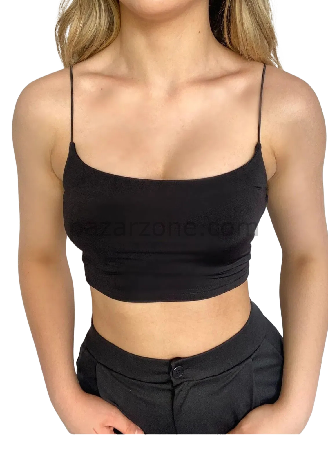 Askılı Crop  Bluz-SİYAH