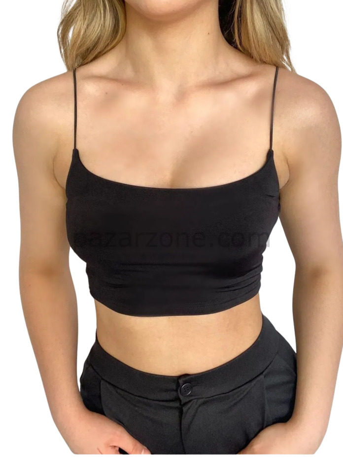 Askılı Crop  Bluz-SİYAH