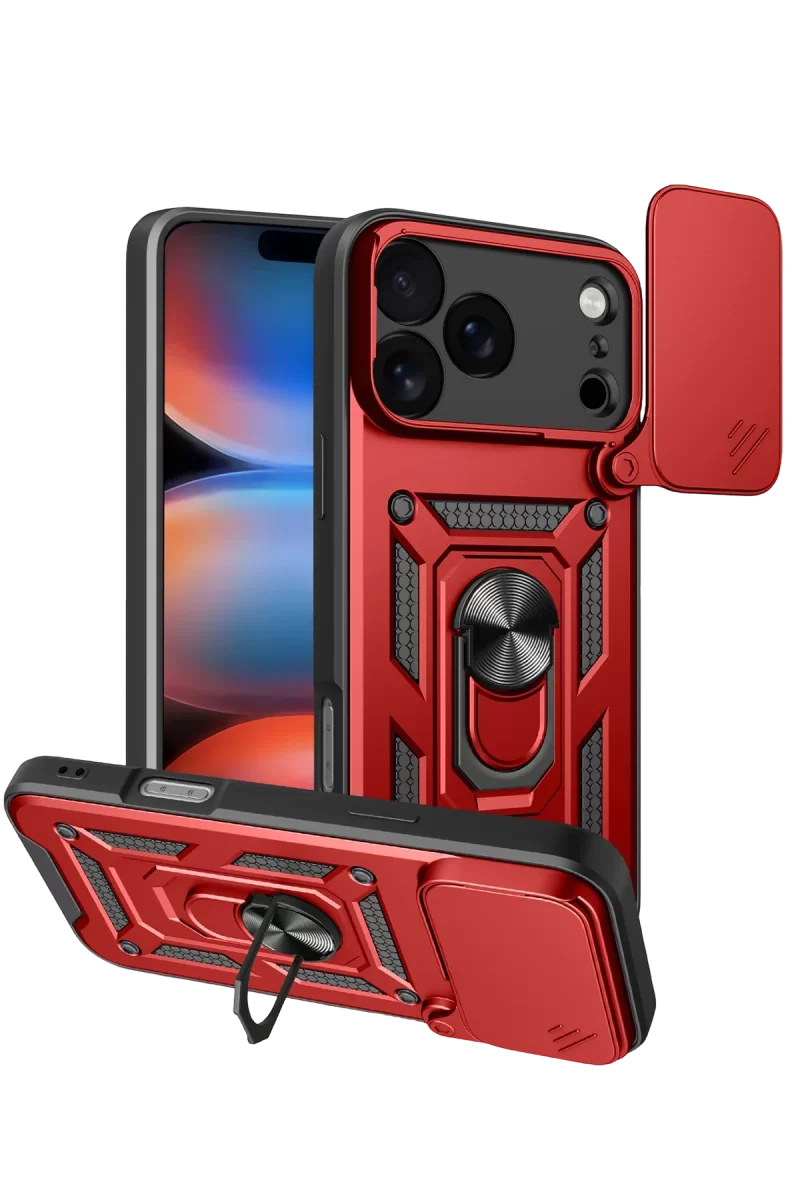 Newface Apple iPhone 17 Pro Max Pars Lens Yüzüklü Silikon - Kırmızı