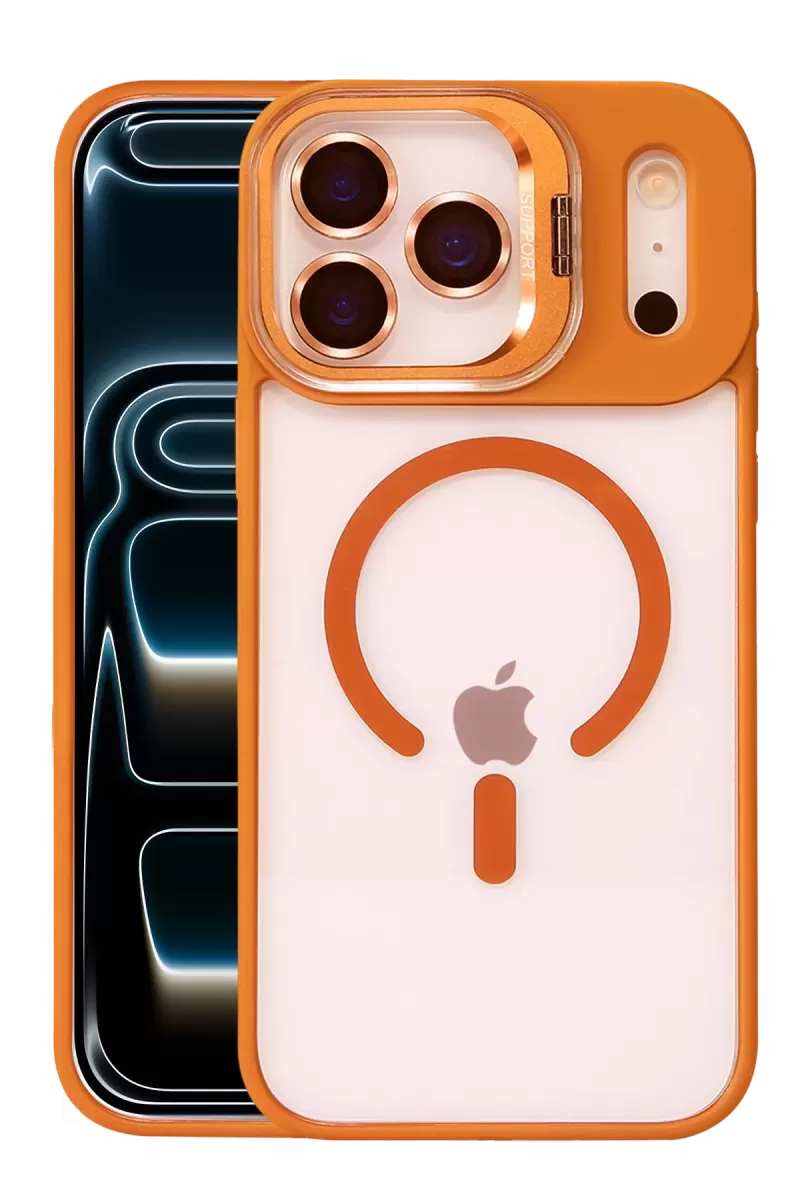 Joko Apple iPhone 17 Pro Max Remim Lensli Magsafe Standlı Kapak - Turuncu