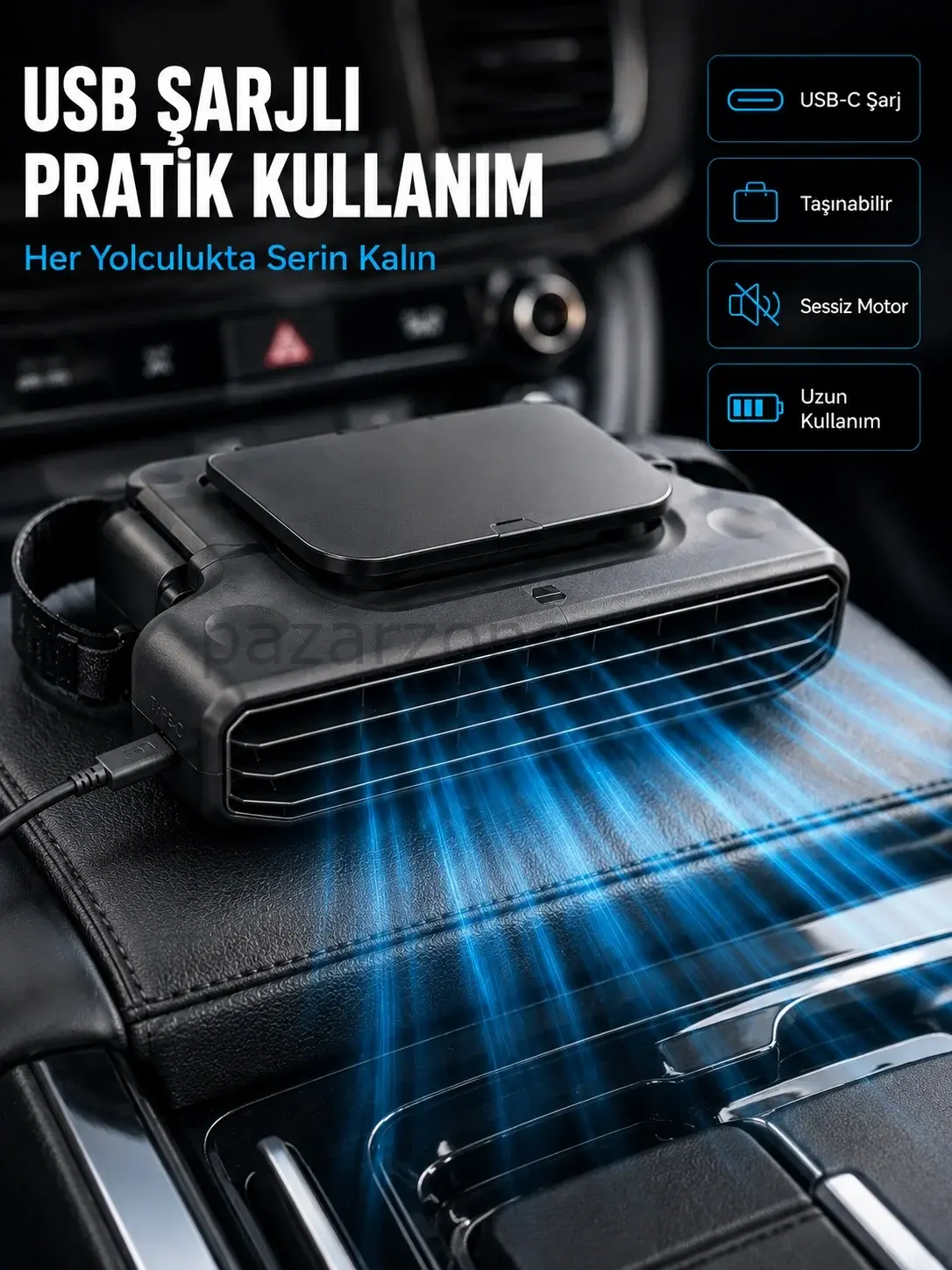 Araç Koltuk Başlığı Soğutucu Fan 5 Kademeli Hız Ayarlı USB Şarjlı Boyun Serinletici