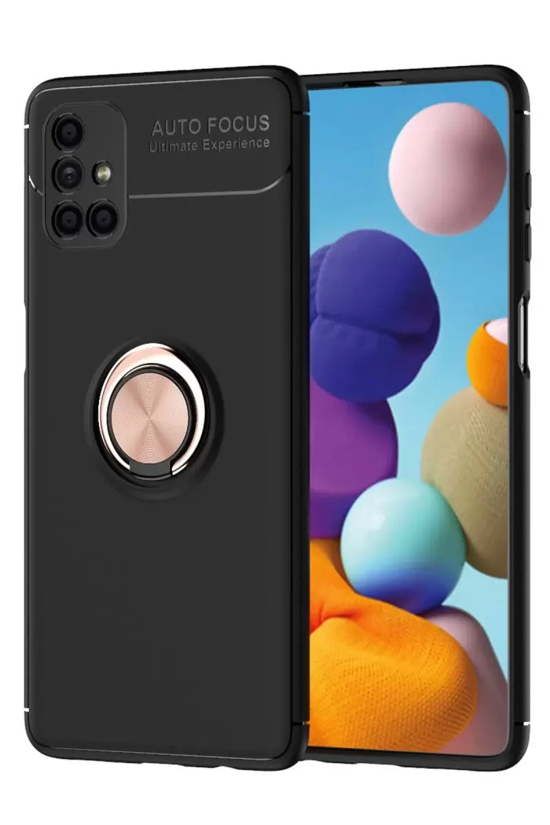 Newface Samsung Galaxy M51 Kılıf Range Yüzüklü Silikon - Siyah-Gold