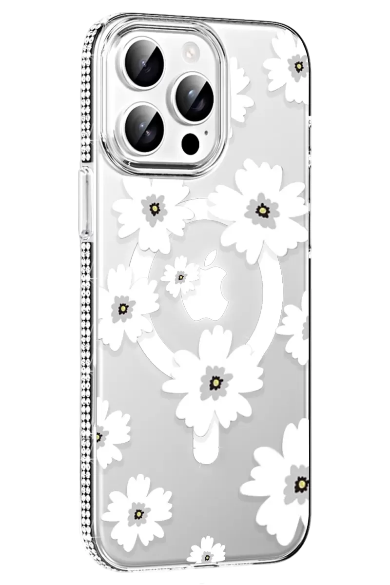 Joko Apple iPhone 15 Pro Max Floral Magsafe Kapak - Beyaz