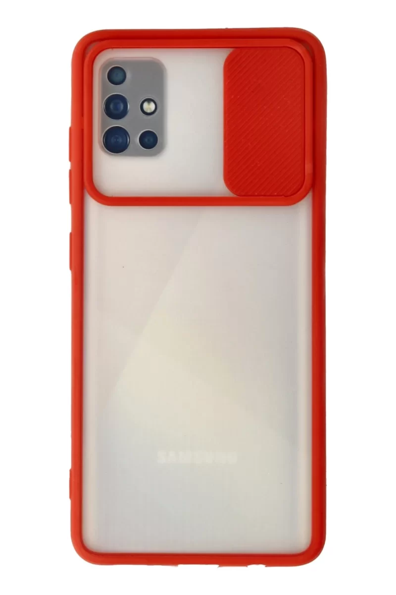 Newface Samsung Galaxy A71 Kılıf Palm Buzlu Kamera Sürgülü Silikon - Kırmızı