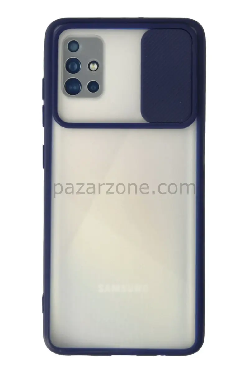 Newface Samsung Galaxy A71 Kılıf Palm Buzlu Kamera Sürgülü Silikon - Lacivert
