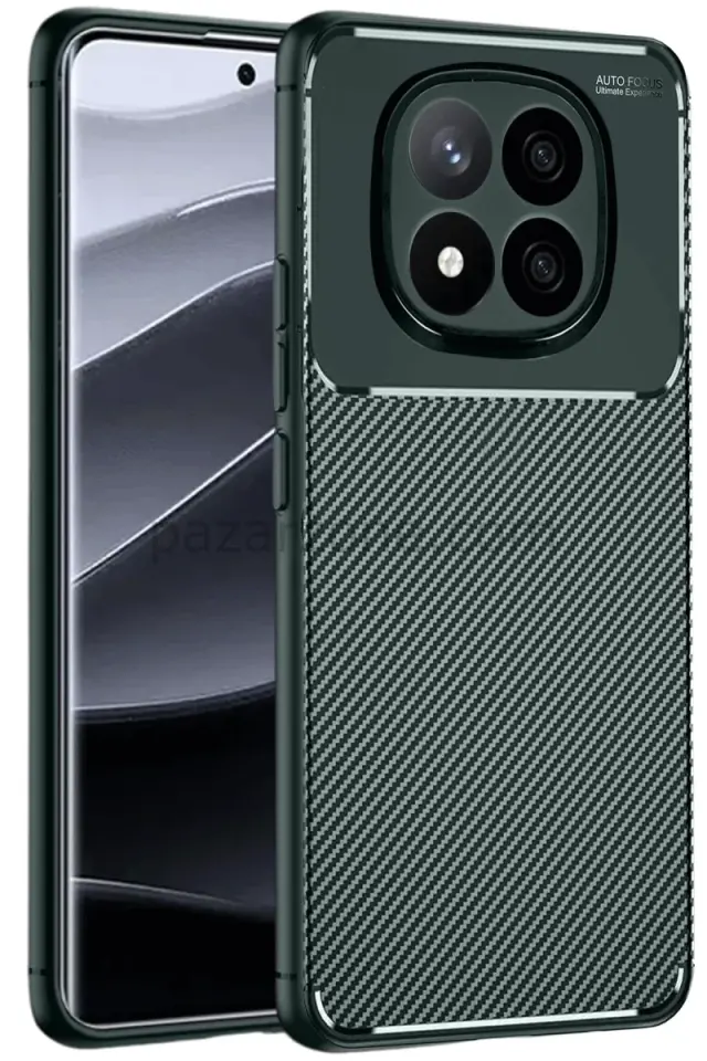 Newface Xiaomi Redmi Note 14 Pro Plus Kılıf Auto Focus Karbon Kapak - Koyu Yeşil