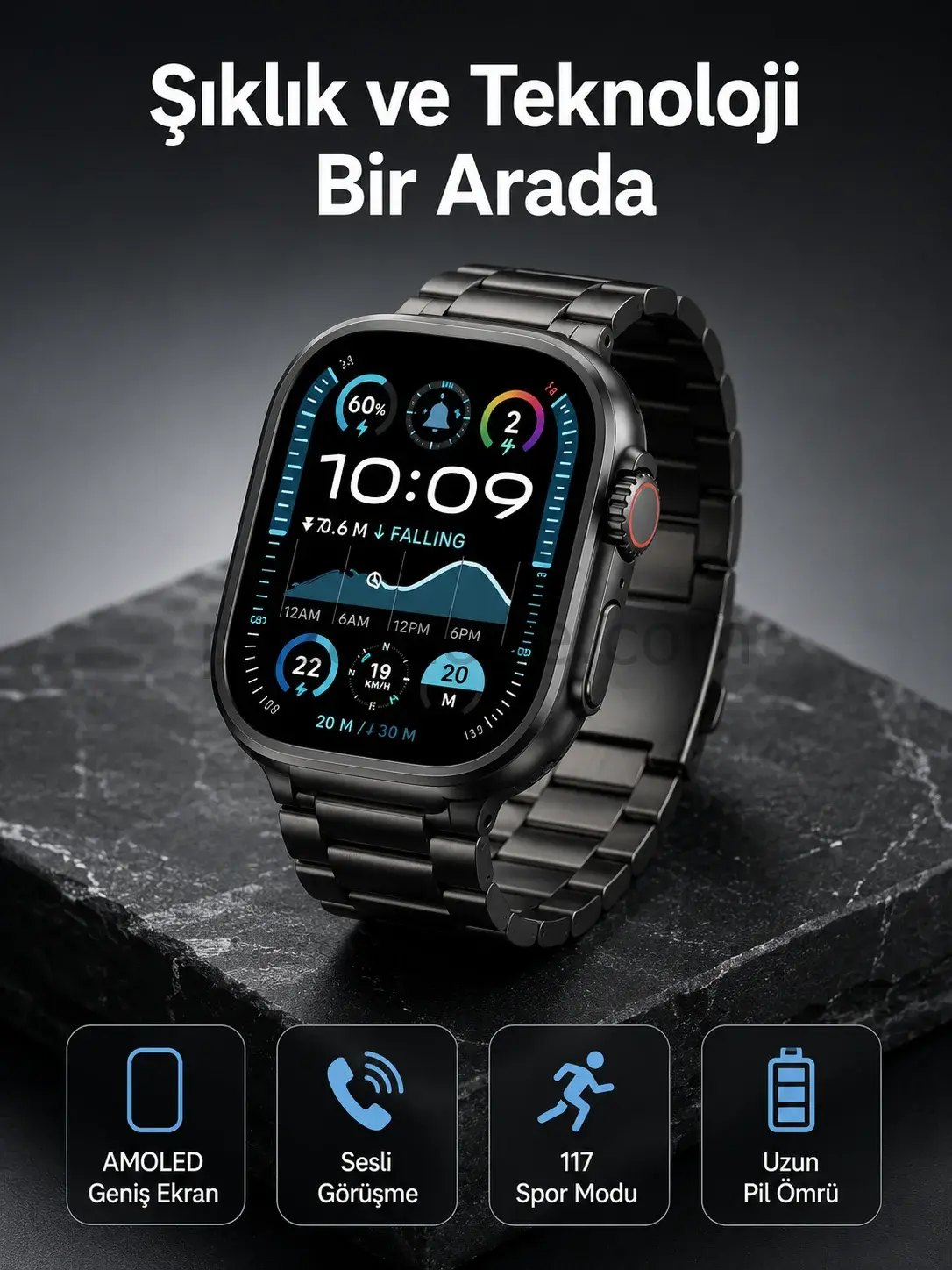 Akıllı Saat 3 Kordonlu Waterproof Adımsayar, Titreşim ve GPS Özelliği