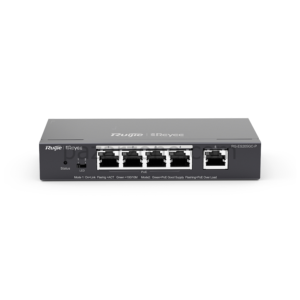 RUIJIE REYEE RG-ES205GC-P  5 Port GigaBit ,4X PoE  54W RUIJIE Colud Yönetilebilir Switch  Metal Kasa