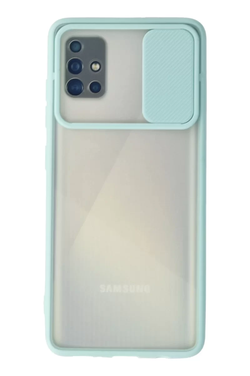 Newface Samsung Galaxy A71 Kılıf Palm Buzlu Kamera Sürgülü Silikon - Turkuaz