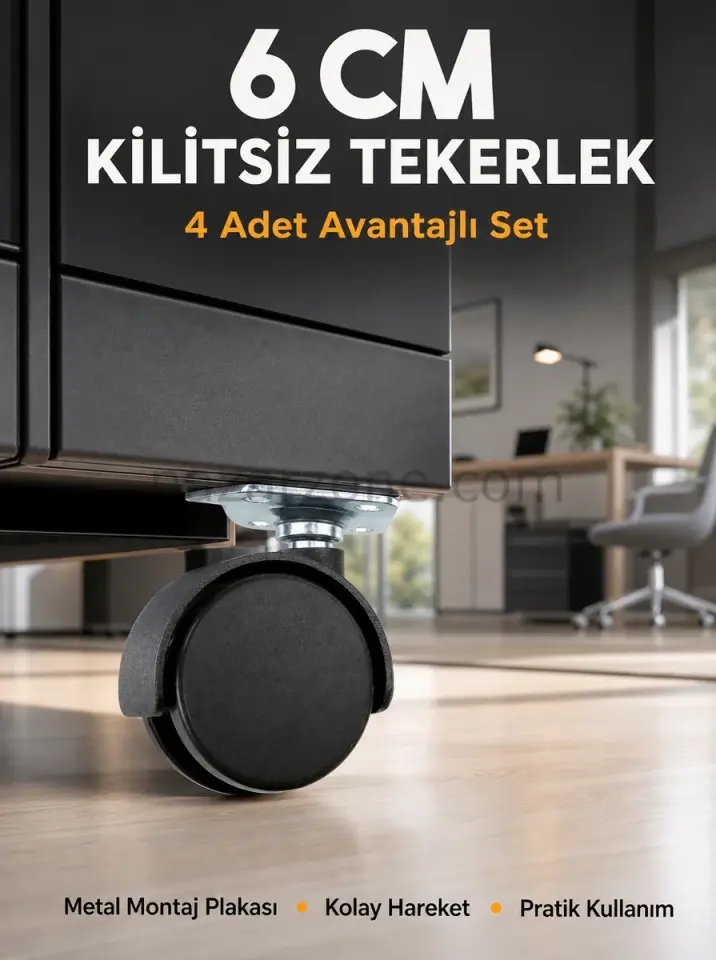Masa ve Koltuk İçin Kilitsiz Tekerlek Seti 6 cm