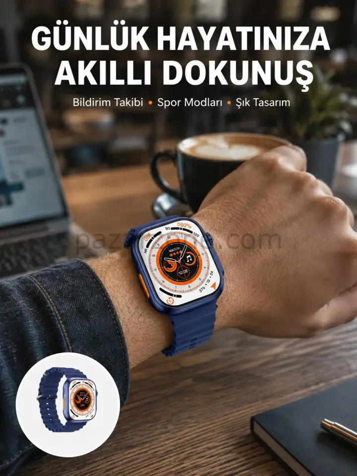 Akıllı Saat 360 mAh Çoklu Spor Modlu Lacivert Siyah Kordon Yeni Nesil
