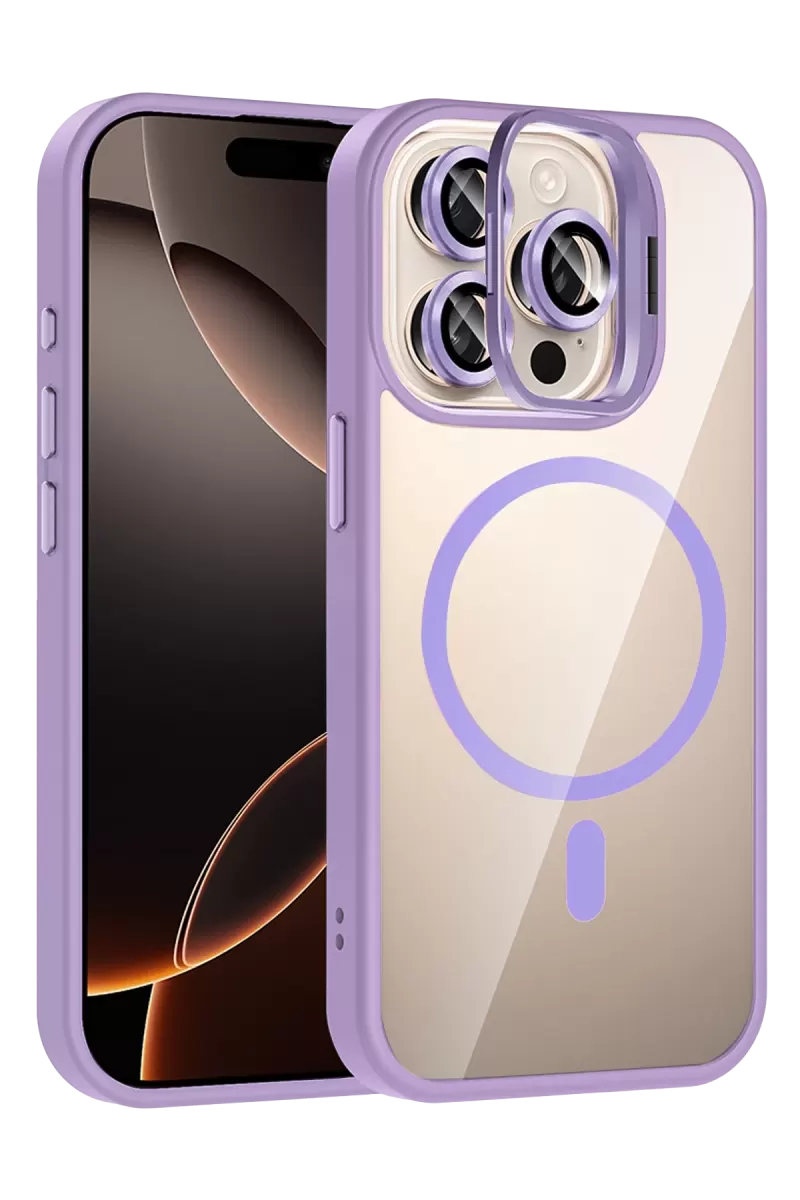 Joko Apple iPhone 14 Pro Max Remim Lensli Magsafe Standlı Kapak - Lila