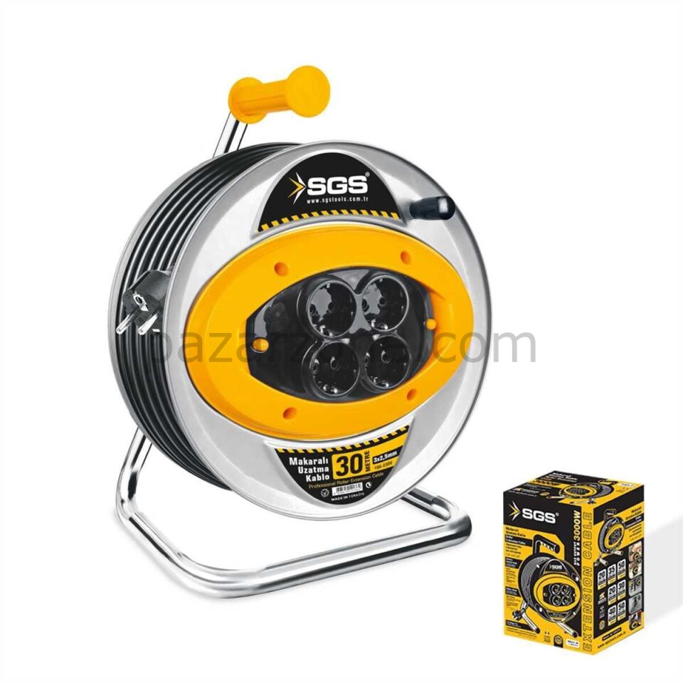 Sgs 2111 30 Metre Metal Makaralı Uzatma Kablosu 3X2,5 Kablo