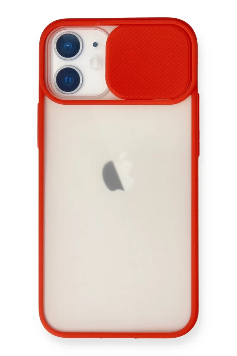 Newface Apple iPhone 11 Kılıf Palm Buzlu Kamera Sürgülü Silikon - Kırmızı