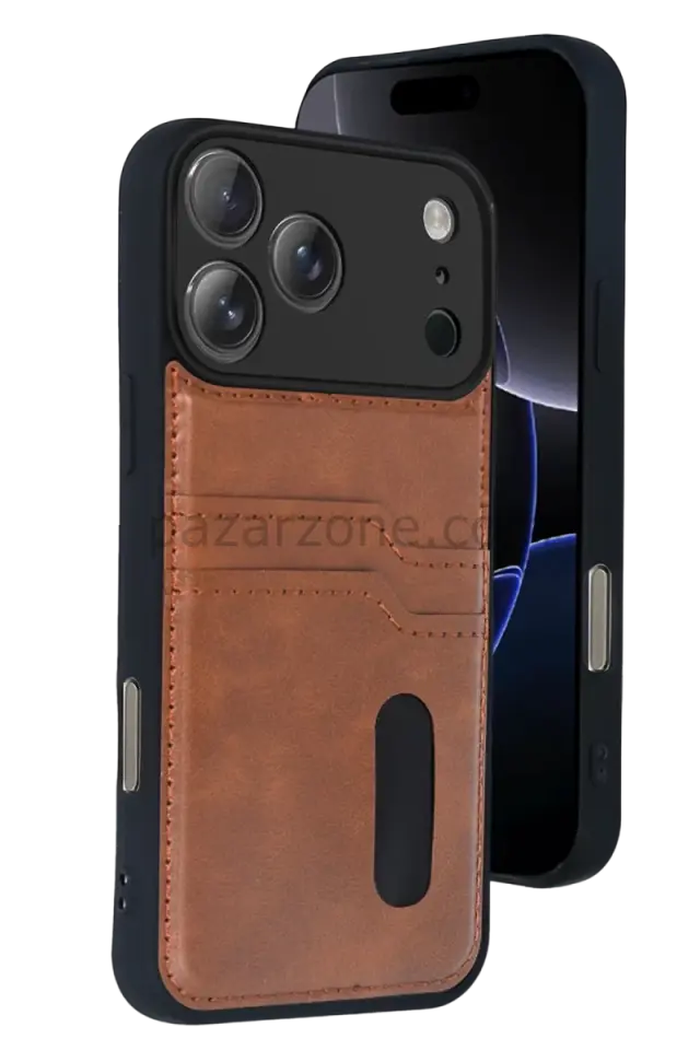 Newface Apple iPhone 17 Pro Max Sara Kartvizitli Deri Kılıf - Taba