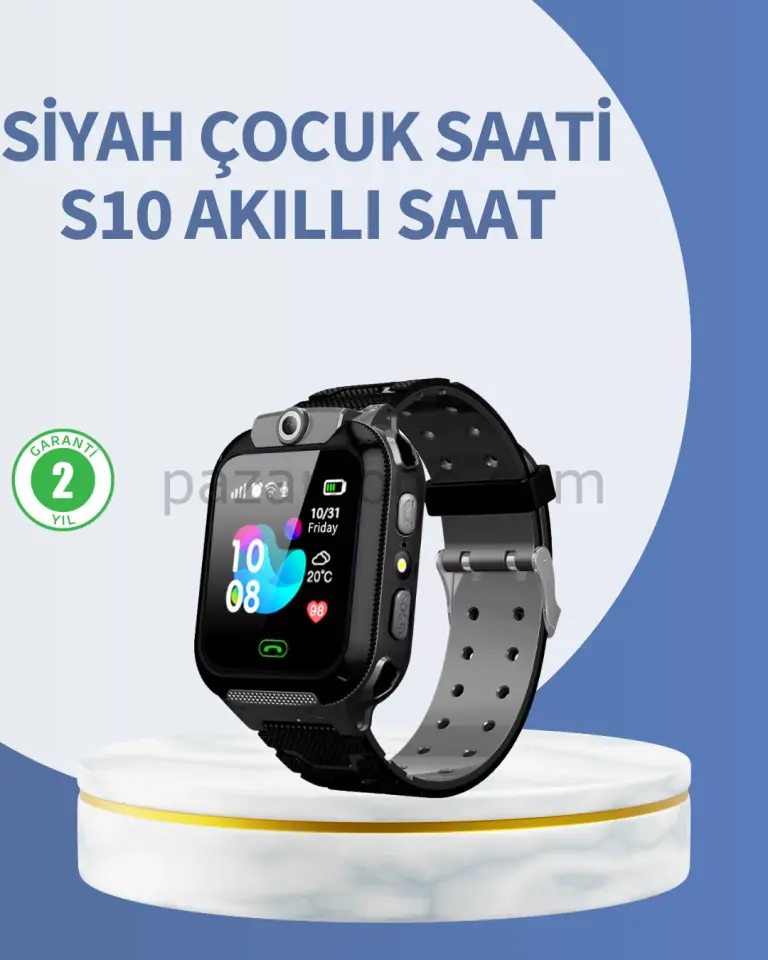 S10 Siyah Akıllı Çocuk Saati Anlık Konum Takibi ve Rota Geçmişi