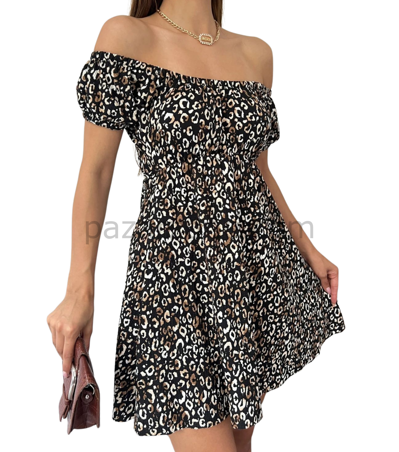 Madonna Yaka Leopar Desenli Elbise