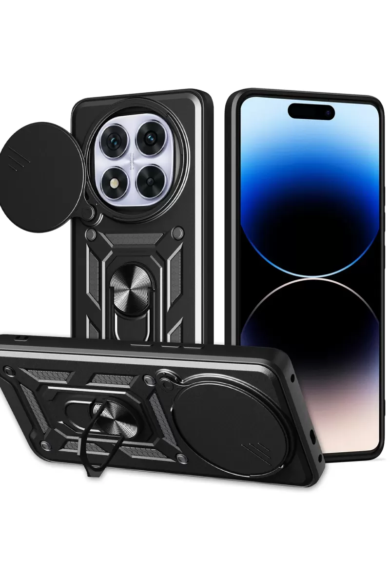 Newface Xiaomi Redmi Note 14 Pro Plus Kılıf Pars Lens Yüzüklü Silikon - Siyah