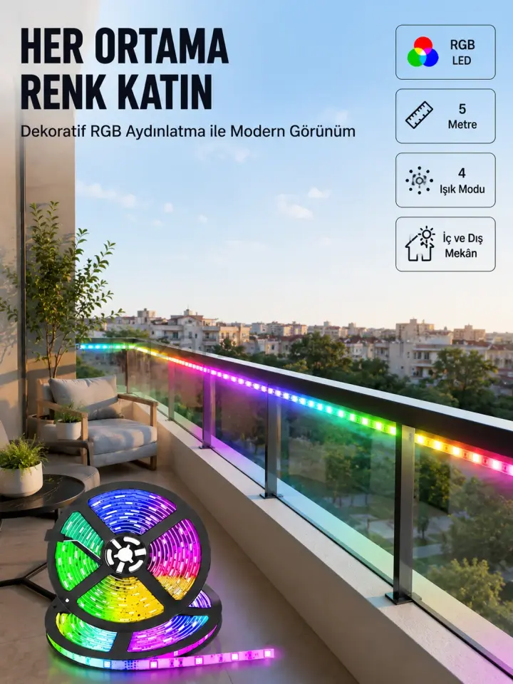 5 Metre Kumandalı RGB Şerit LED Aydınlatma