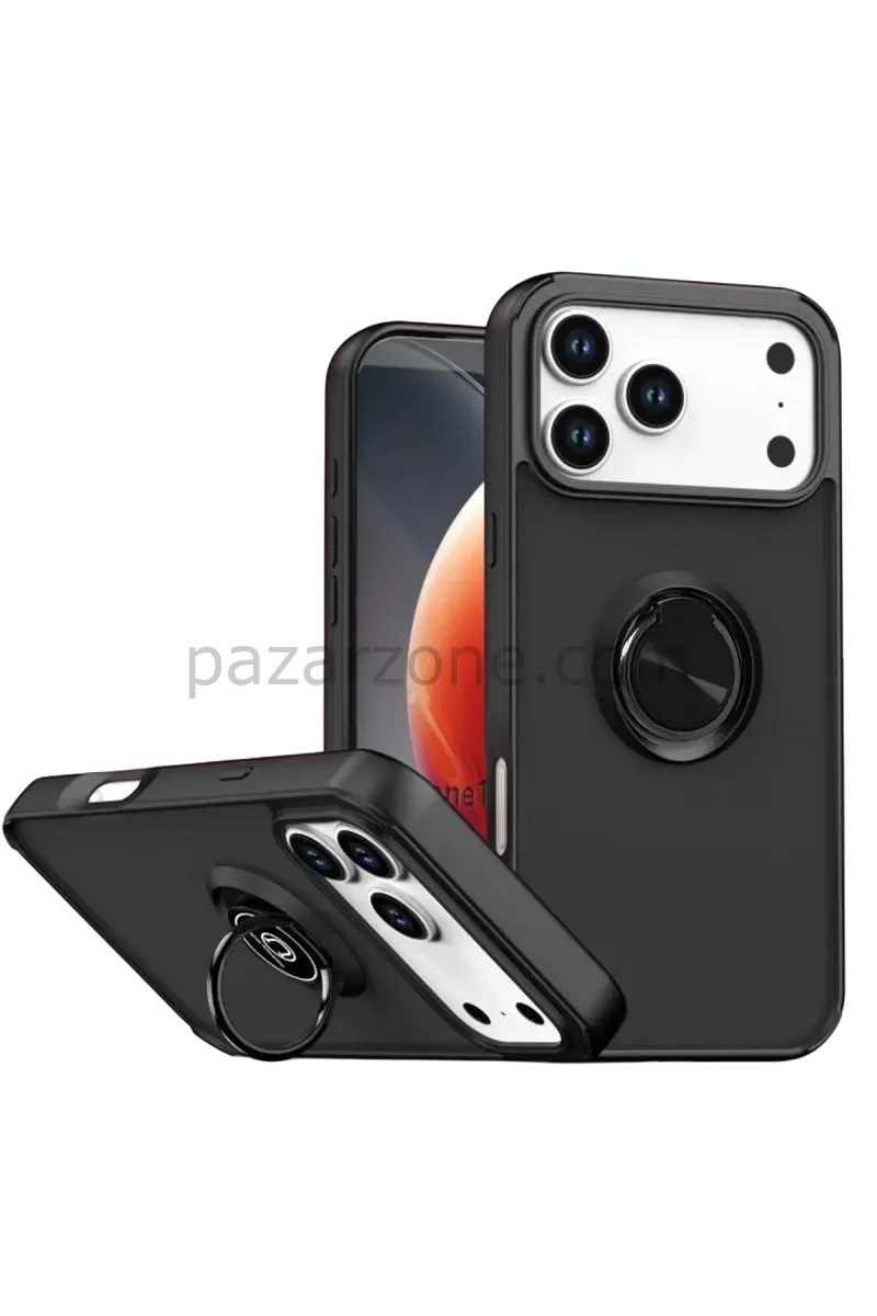 Newface Apple iPhone 17 Pro Montreal Yüzüklü Silikon Kapak - Siyah
