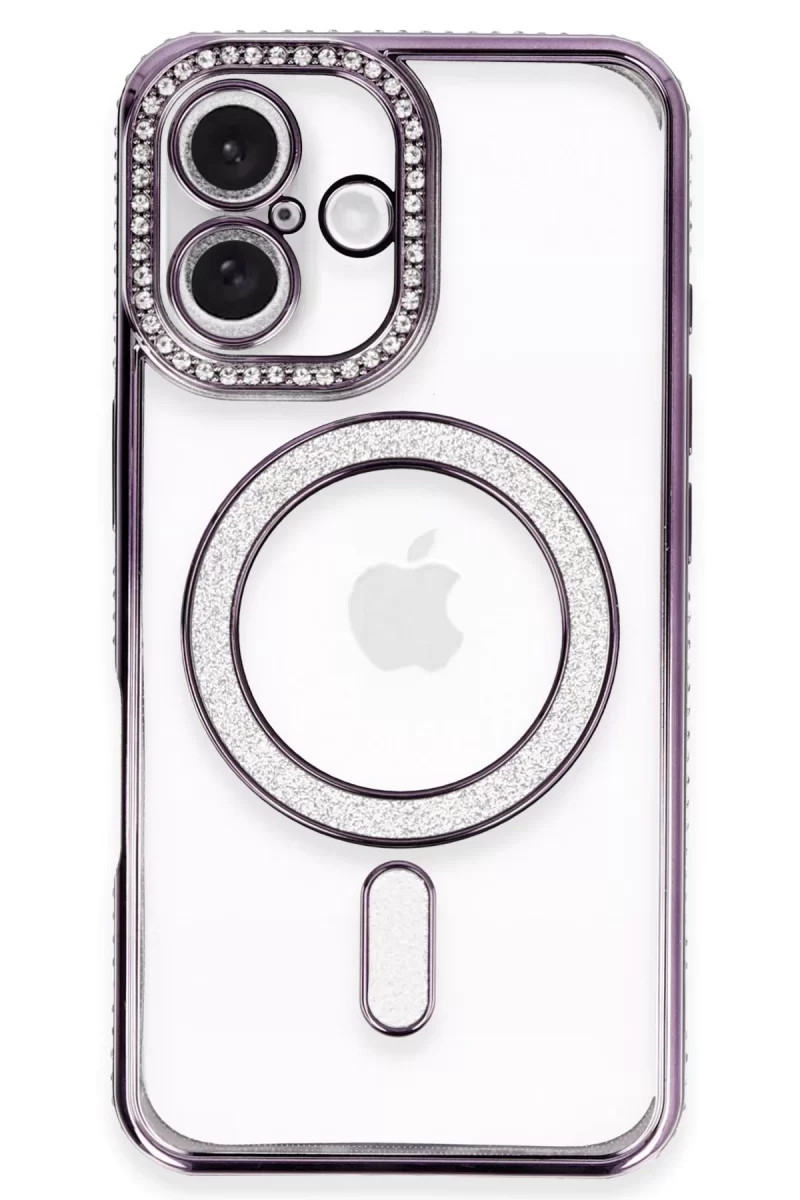 Newface Apple iPhone 16 Plus Kılıf Joke Simli Magneticsafe Kılıf - Derin Mor