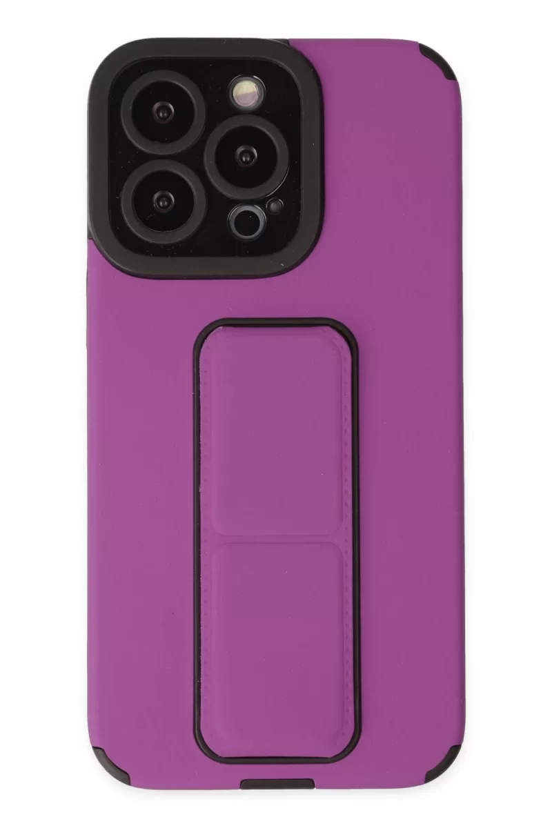 Newface Apple iPhone 13 Pro Max Kılıf Mega Standlı Silikon - Mor